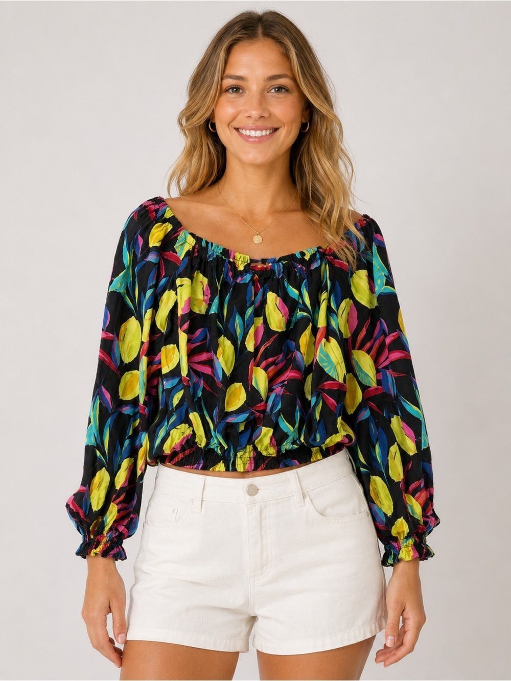 5 for $45 Tabitha Top Blouse Shirt Size S Lemon Print  Linen Blend
